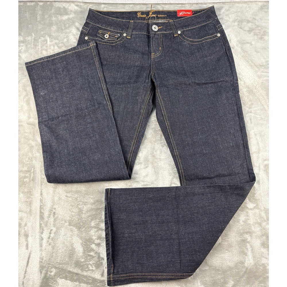 Guess Jeans Dorothy Bootcut Dark Wash Denim Low Rise Blue Black Size 34 - Picture 1 of 8